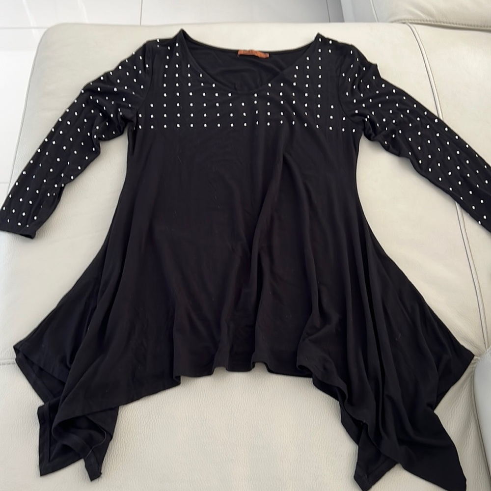 Black Long Sleeve Studded Swing Top